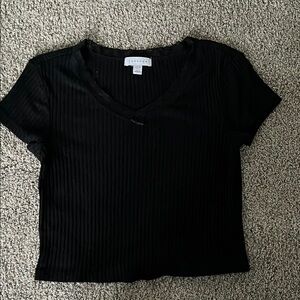 Top Shop Black Ribbed V-Neck T-Shirt